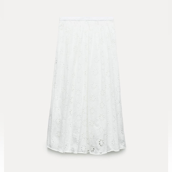 New ZARA Embroidered Eyelet Midi Skirt ZW Collection - Picture 6 of 9